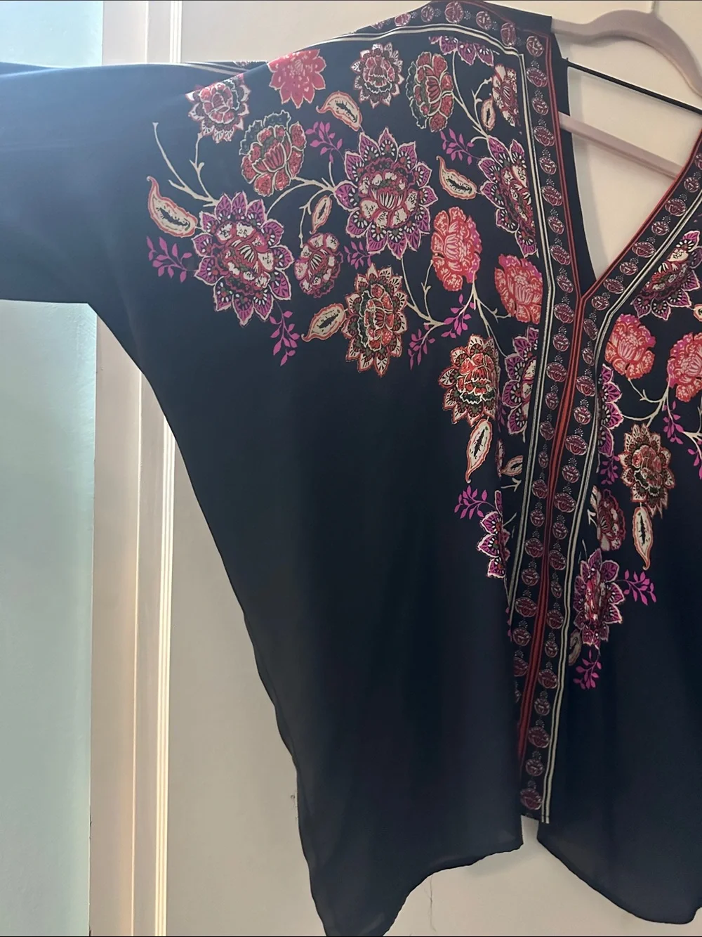 Boho Floral V-Neck Women's Top - with batwing style sleves